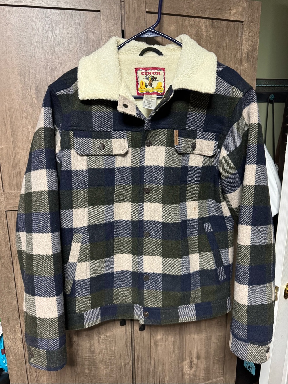 Cinch Men's Plaid Sherpa-Lined Jacket - Navy, Olive & Cream